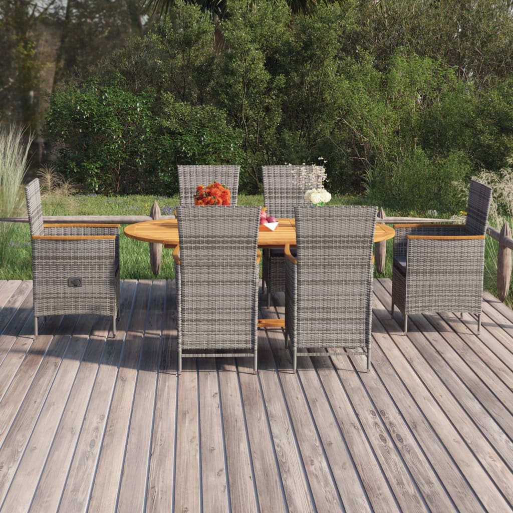 vidaXL 7-delige Tuinset poly rattan zwart