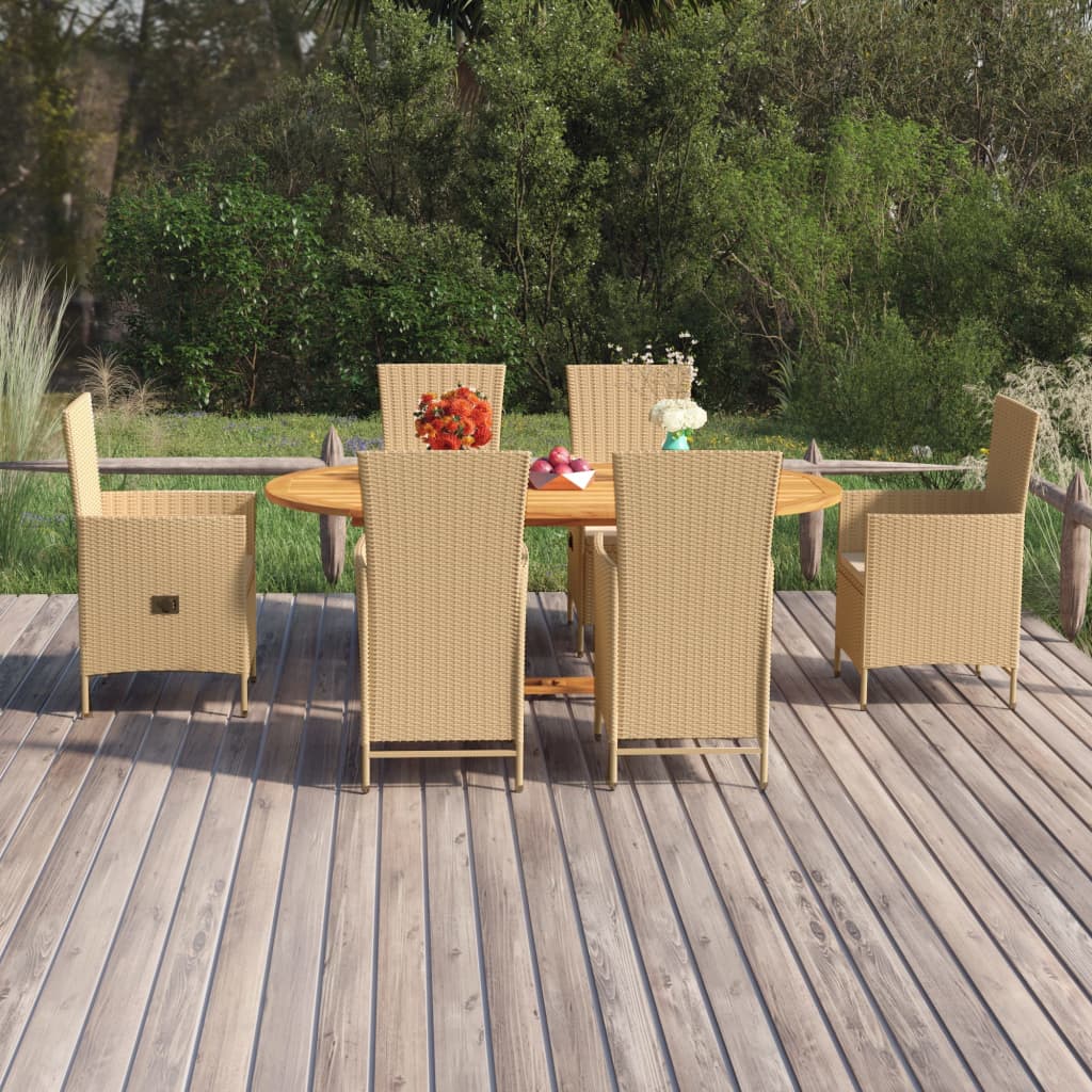 vidaXL 7-delige Tuinset poly rattan zwart