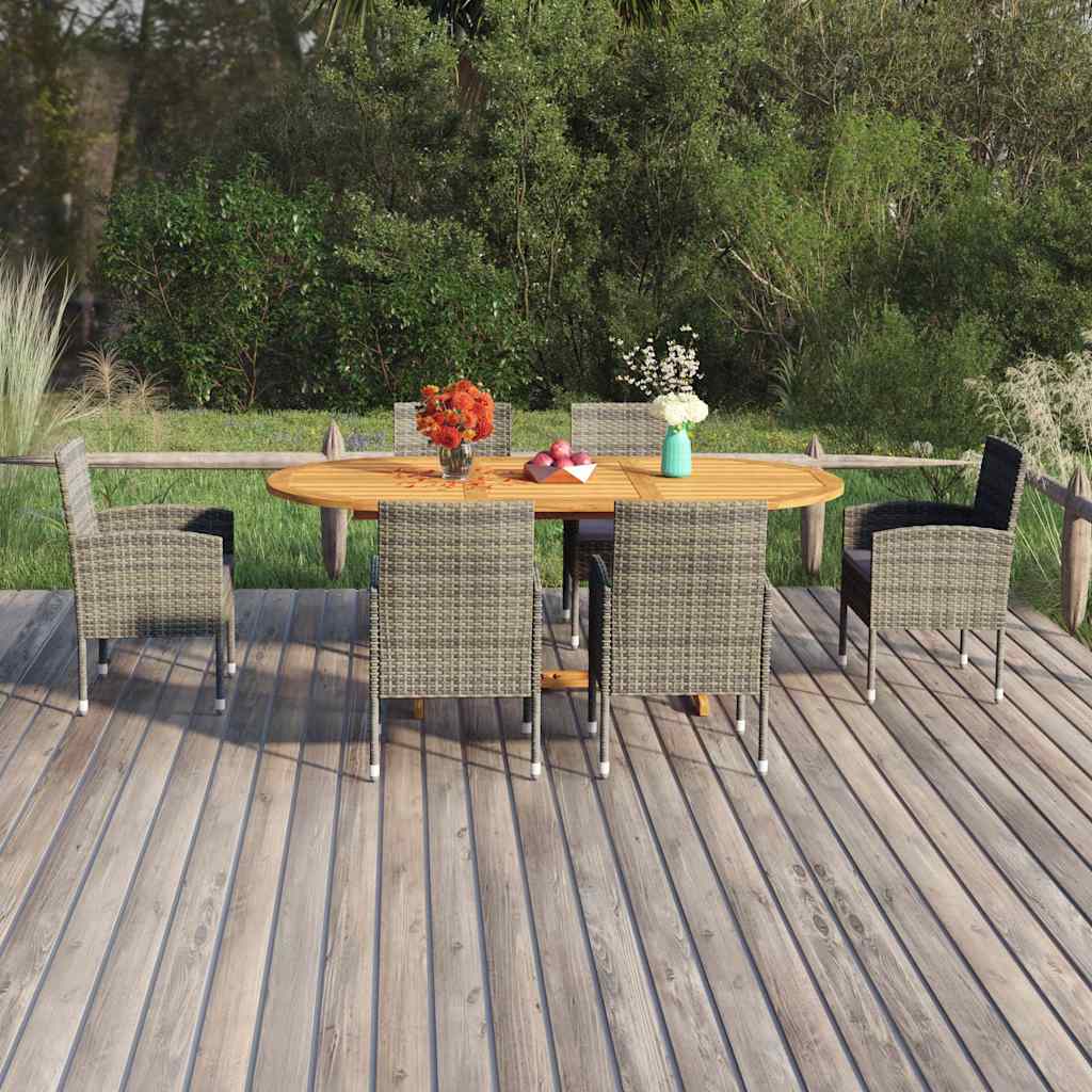 vidaXL 7-delige Tuinset poly rattan zwart