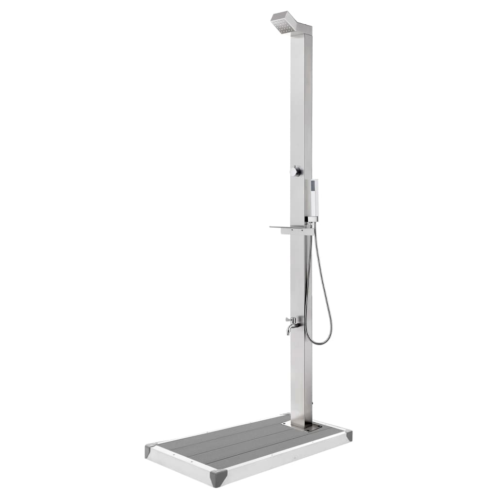 vidaXL Outdoor Shower with Brown Base 225 cm Stainless Steel