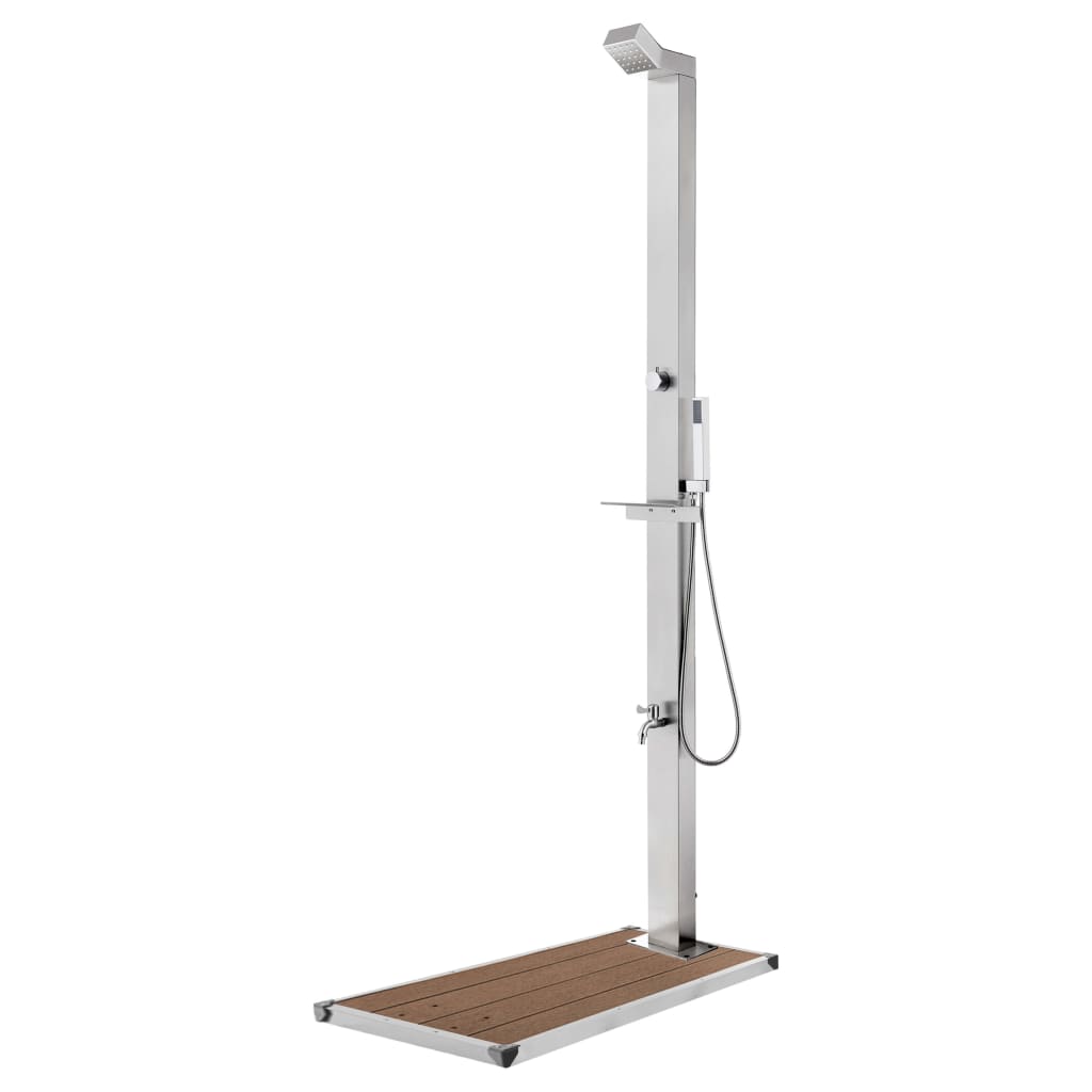 vidaXL Outdoor Shower with Brown Base 225 cm Stainless Steel