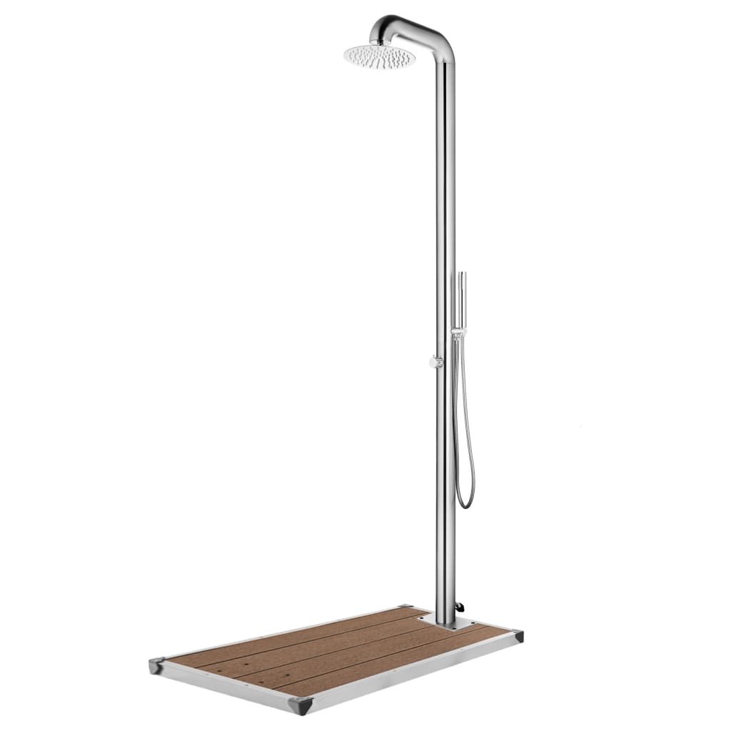 vidaXL Buitendouche met bruine basis 230 cm roestvrij staal