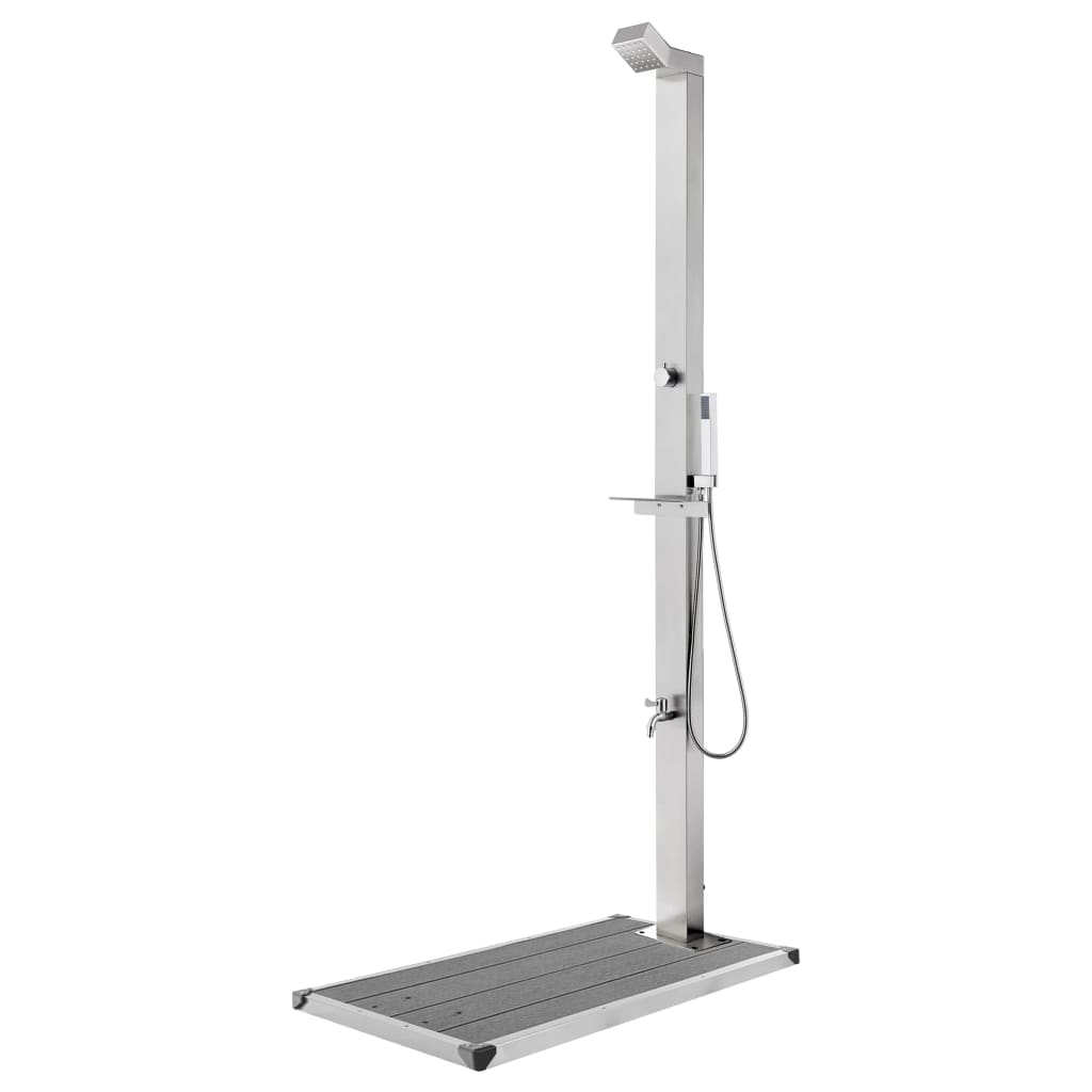vidaXL Outdoor Shower with Brown Base 225 cm Stainless Steel