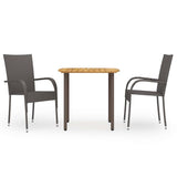 vidaXL 3-Piece Garden Dining Set Poly Rattan Brown