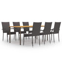 vidaXL 7-Piece Garden Dining Set Poly Rattan Brown