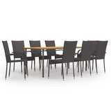 vidaXL 7-Piece Garden Dining Set Poly Rattan Brown