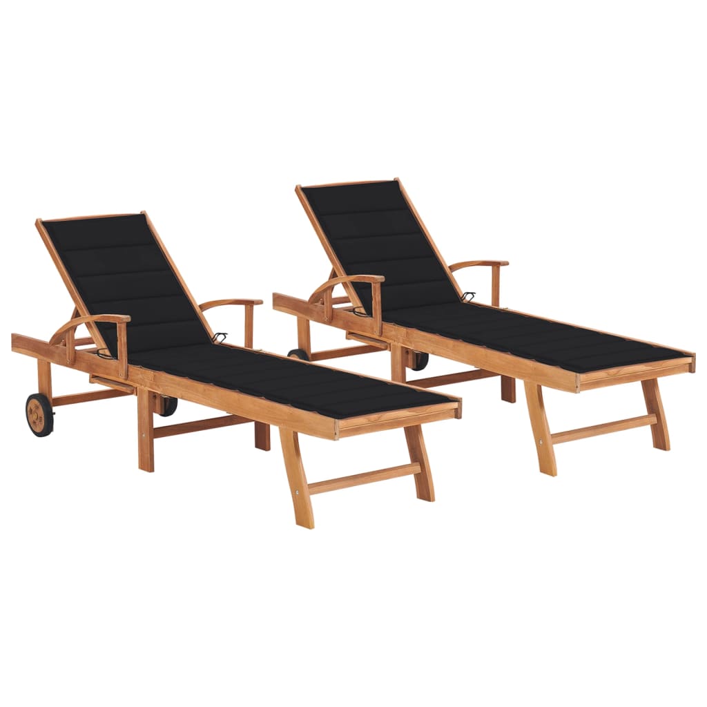 vidaXL Sun Lounger with Anthracite Cushion Solid Teak Wood