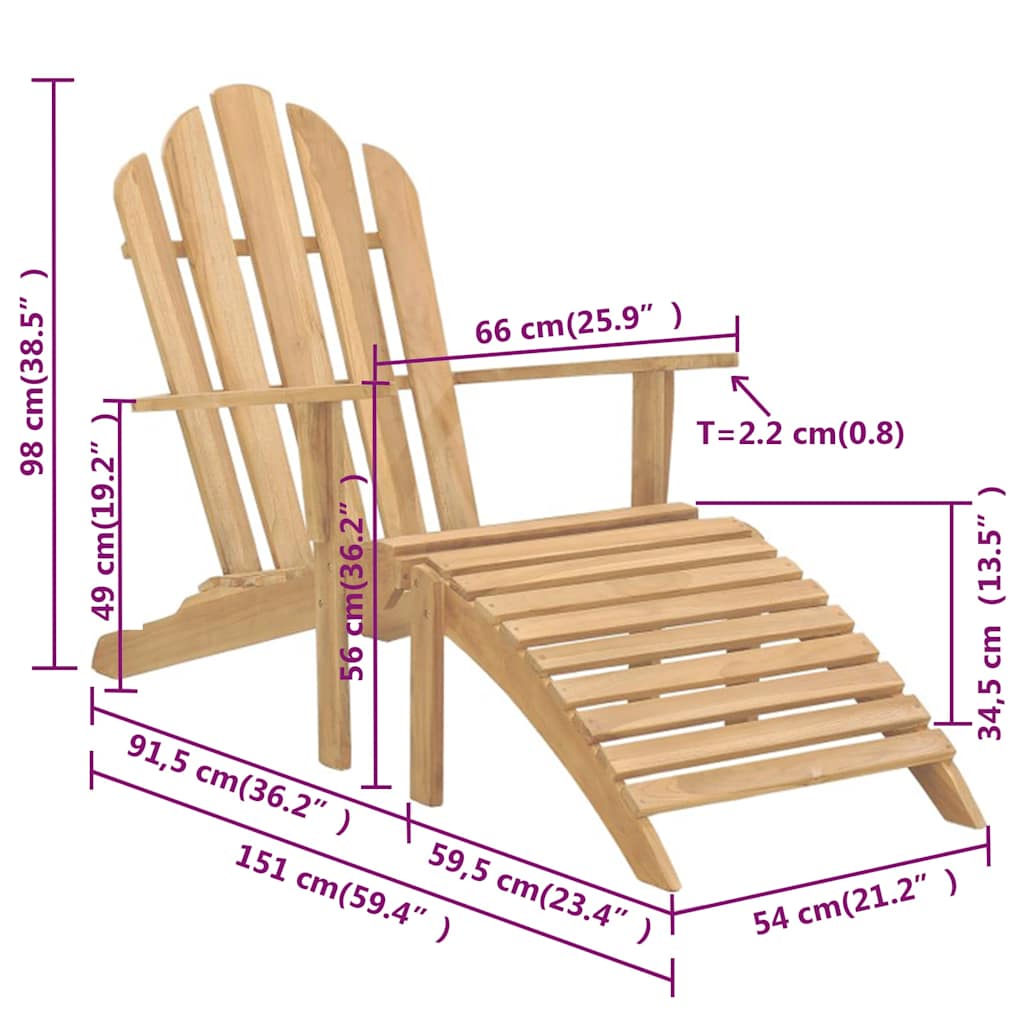 vidaXL Stoelen Adirondack 2 st met voetensteunen massief teakhout