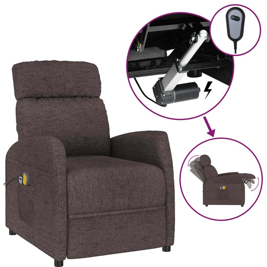vidaXL Massage Recliner Electric Adjustable Fabric Dark Brown