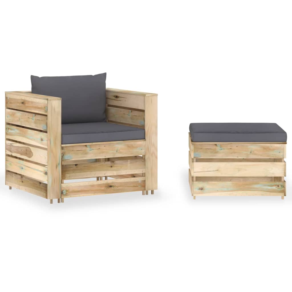 vidaXL 2-piece Lounge Set with Cushions Grey Impregnated Wood