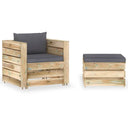 vidaXL 2-piece Lounge Set with Cushions Grey Impregnated Wood