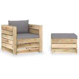 vidaXL 2-piece Lounge Set with Cushions Grey Impregnated Wood