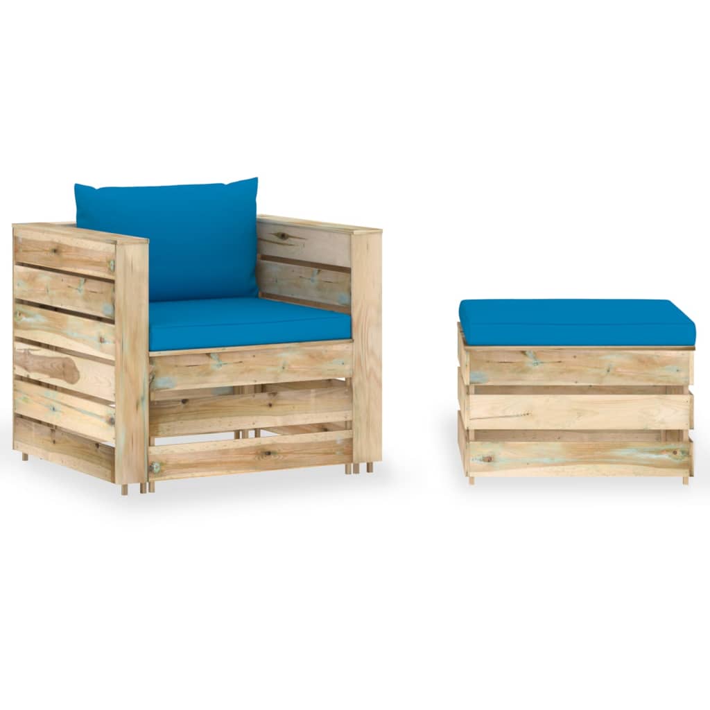 vidaXL 2-piece Lounge Set with Cushions Grey Impregnated Wood