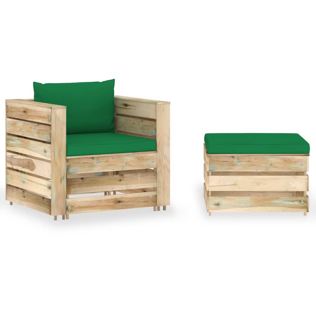 vidaXL 2-piece Lounge Set with Cushions Grey Impregnated Wood
