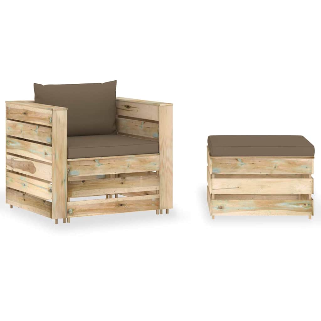 vidaXL 2-piece Lounge Set with Cushions Grey Impregnated Wood