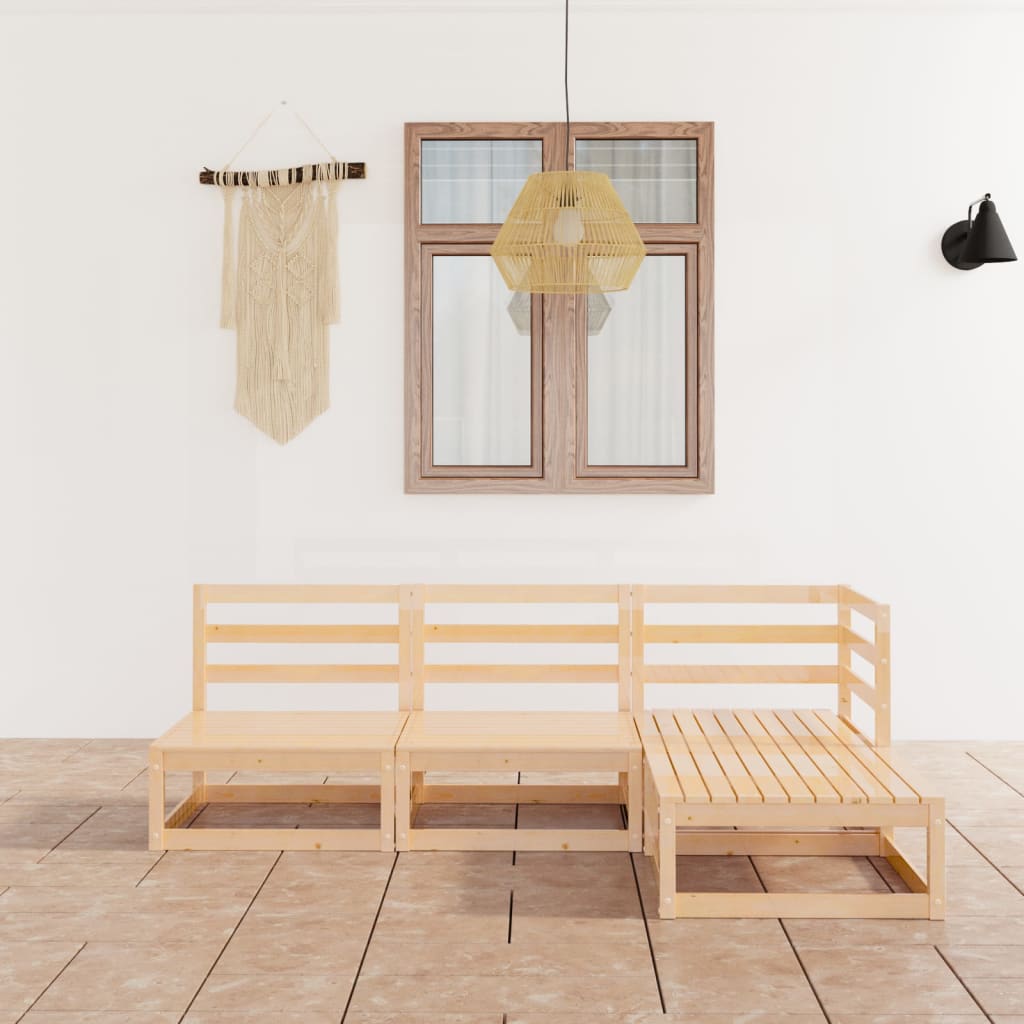 vidaXL 4-Piece Solid Pine Wood Lounge Set