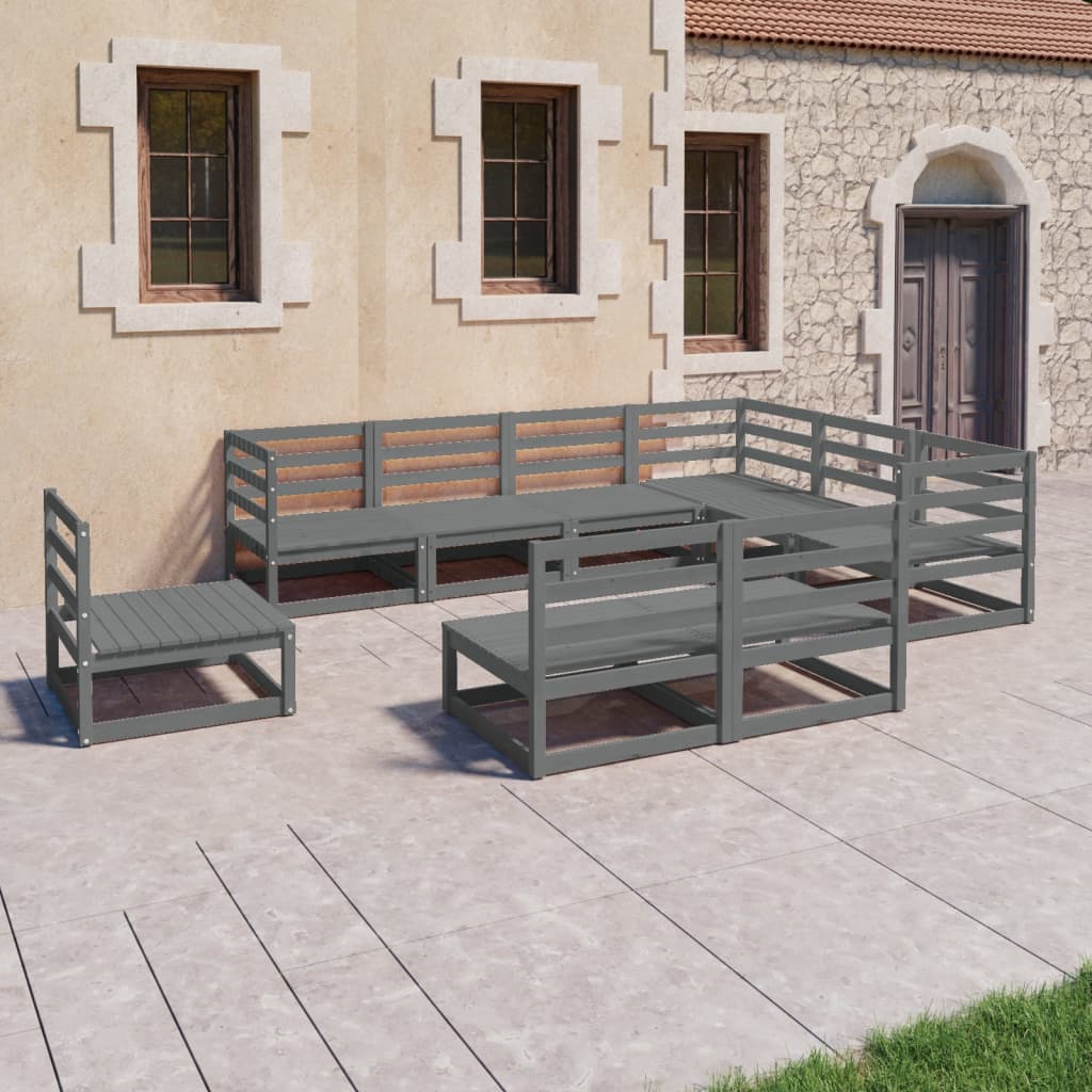 vidaXL 9-piece Lounge Set Solid Pine Wood Grey
