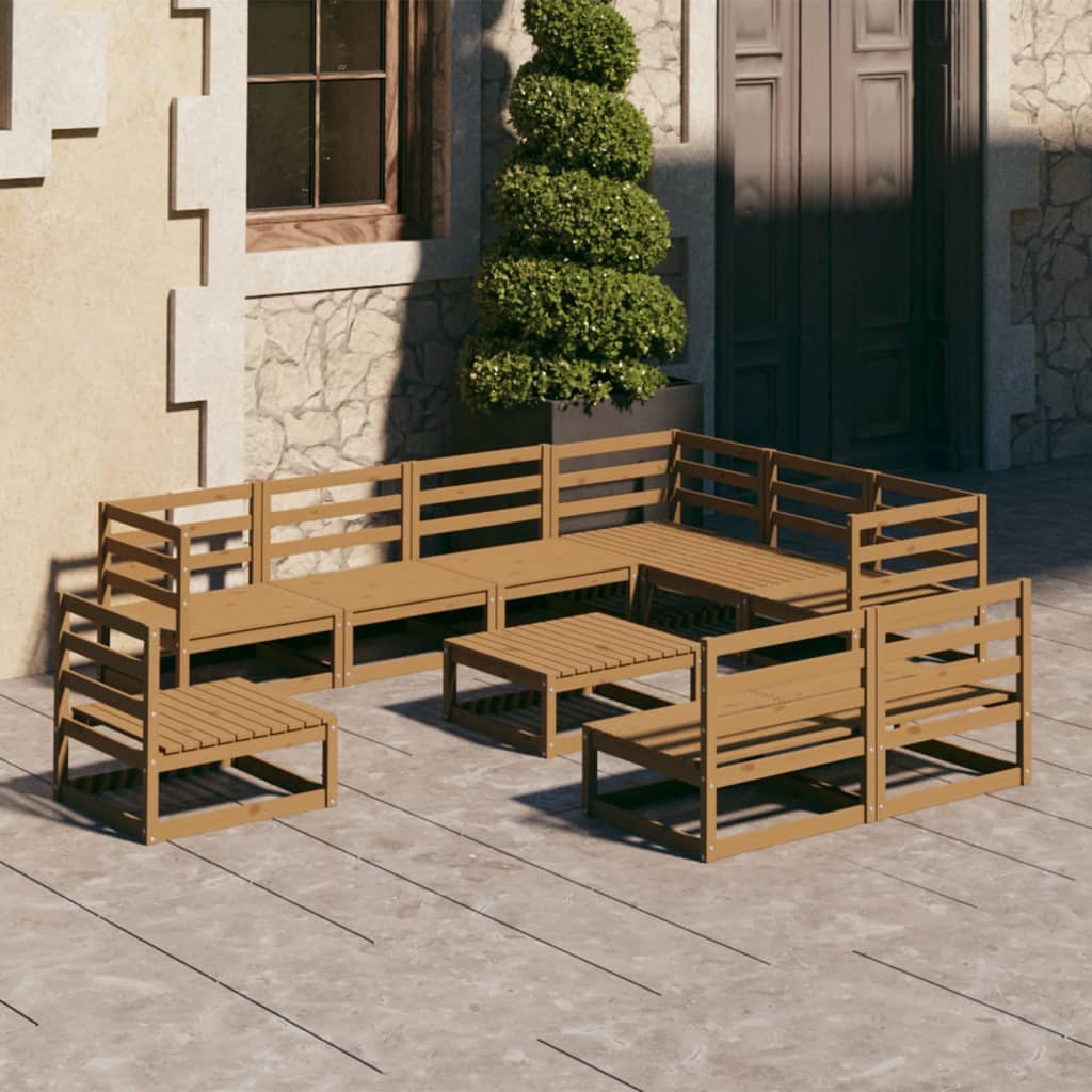vidaXL 10-delige Loungeset massief grenenhout honingbruin