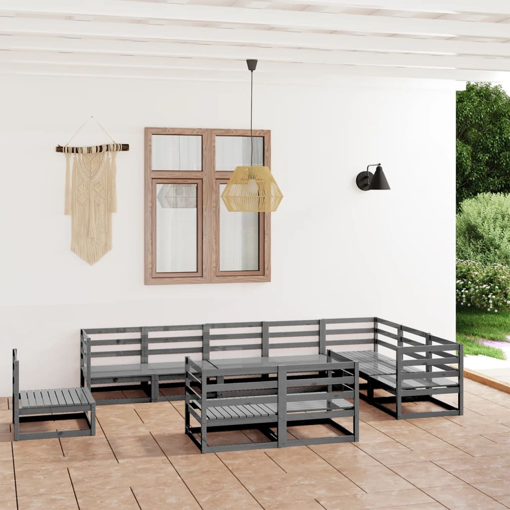 vidaXL 10-Piece Lounge Set Solid Pine Wood Grey