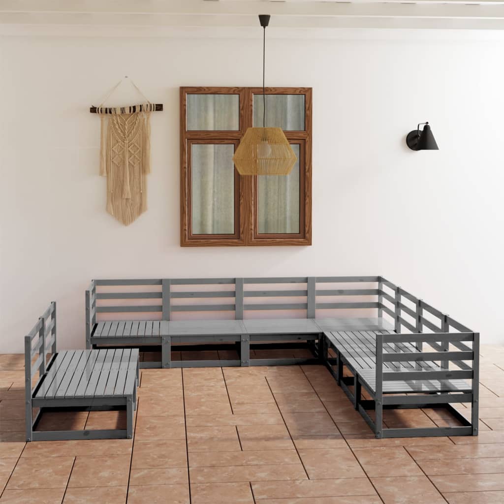 vidaXL 9-piece Lounge Set Solid Pine Wood Grey