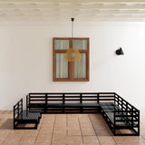 vidaXL 11-Piece Solid Pine Wood Garden Lounge Set Black