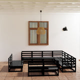 vidaXL 11-Piece Solid Pine Wood Garden Lounge Set Black