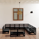 vidaXL 13-piece Garden Lounge Set Solid Pinewood Black
