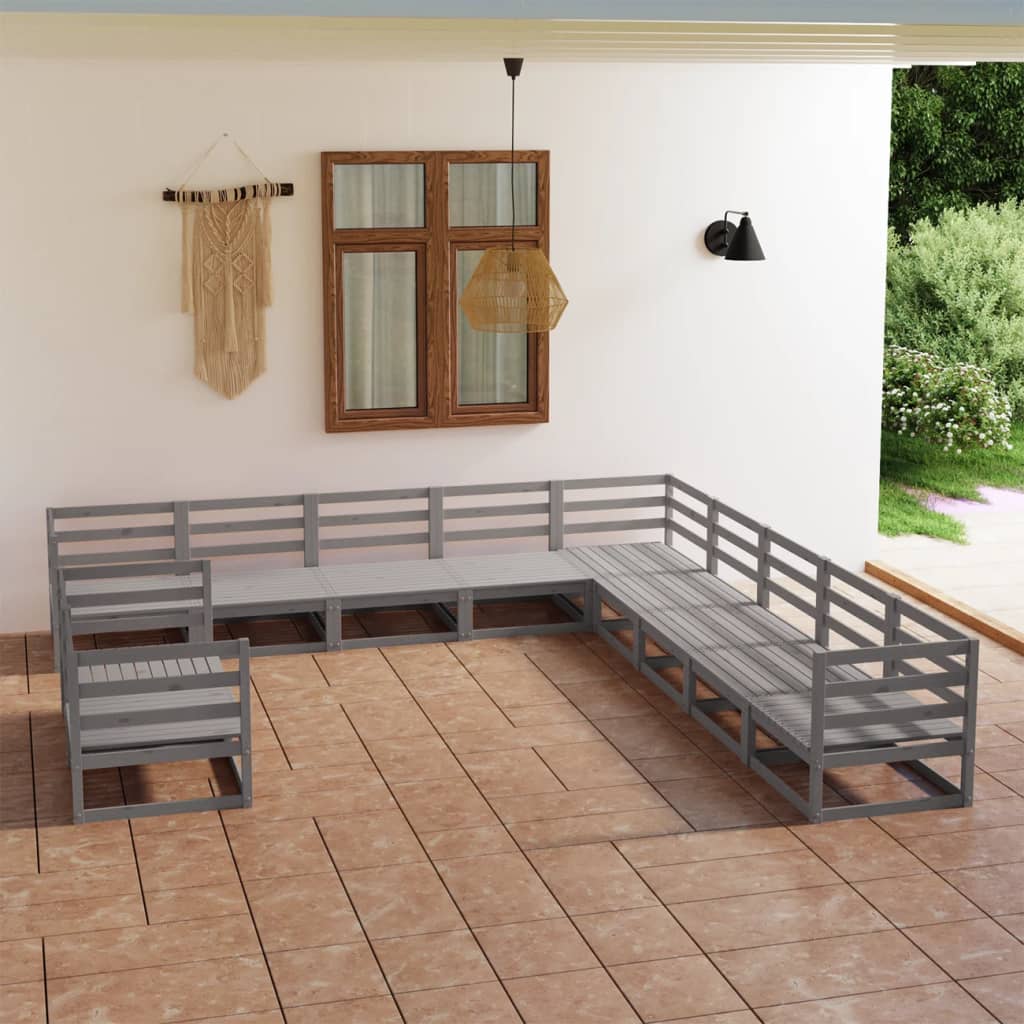 vidaXL 11-Piece Solid Pinewood Lounge Set Grey