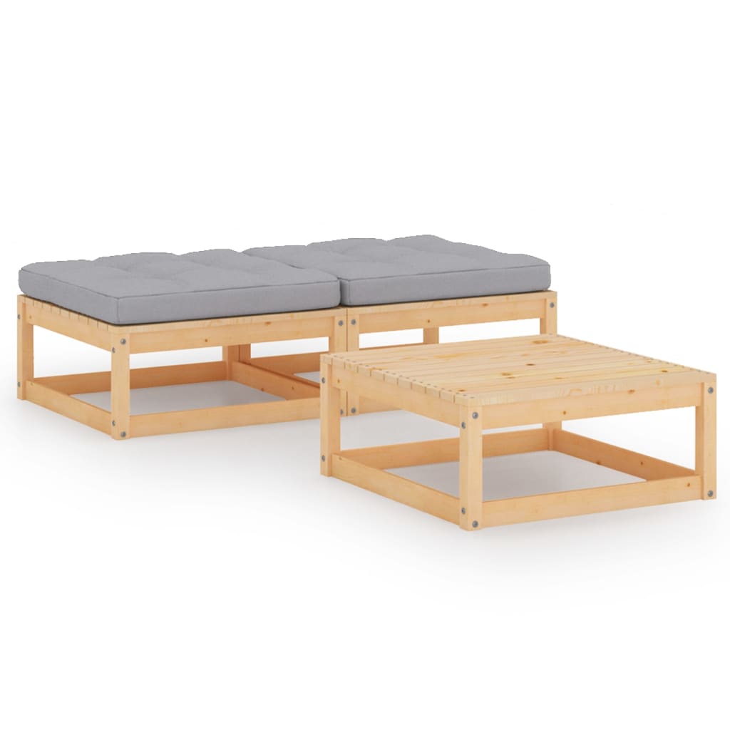 vidaXL 3-Piece Lounge Set with Cushions Solid Pine Wood