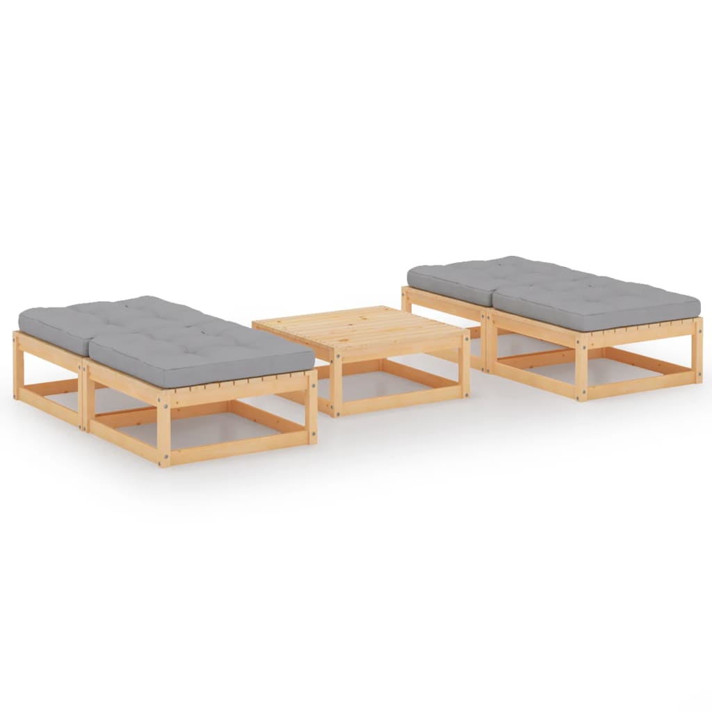vidaXL 5-delige Loungeset met kussens massief grenenhout
