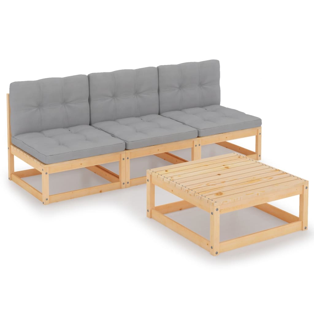 vidaXL 4-Piece Solid Pine Wood Lounge Set