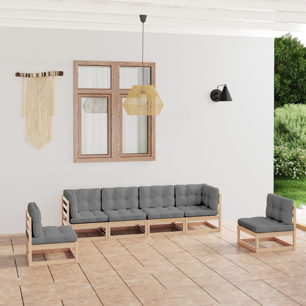 vidaXL 6-Piece Lounge Set Solid Pine Wood Grey