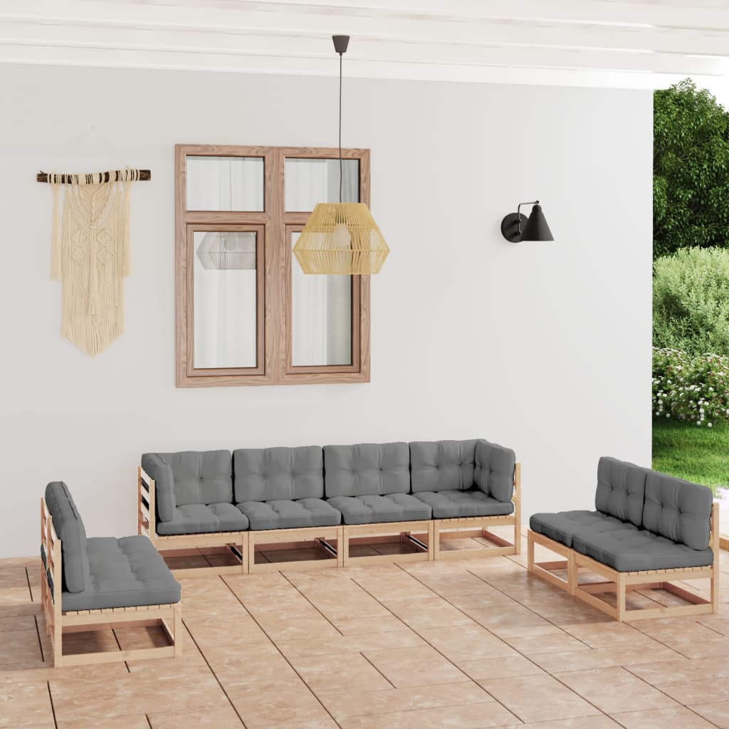 vidaXL 8-Piece Lounge Set Solid Pinewood Black