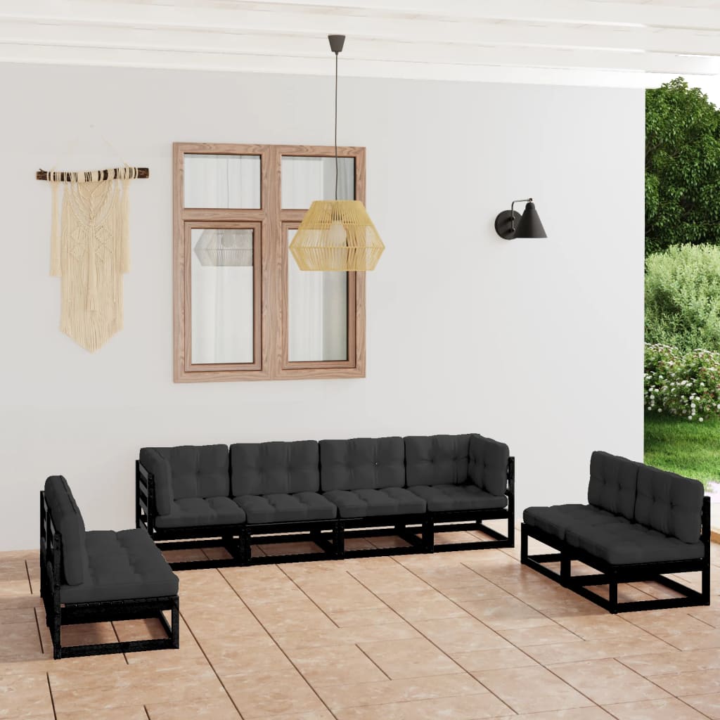 vidaXL 8-Piece Lounge Set Solid Pinewood Black
