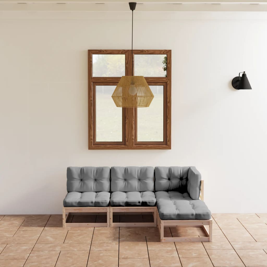 vidaXL 4-Piece Solid Pine Wood Lounge Set