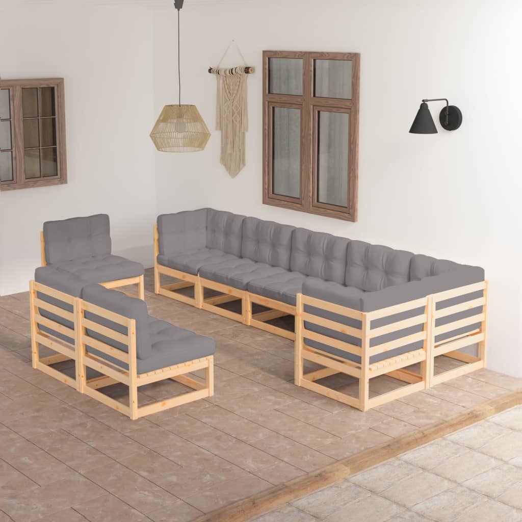 vidaXL 9-delige Loungeset massief grenenhout grijs