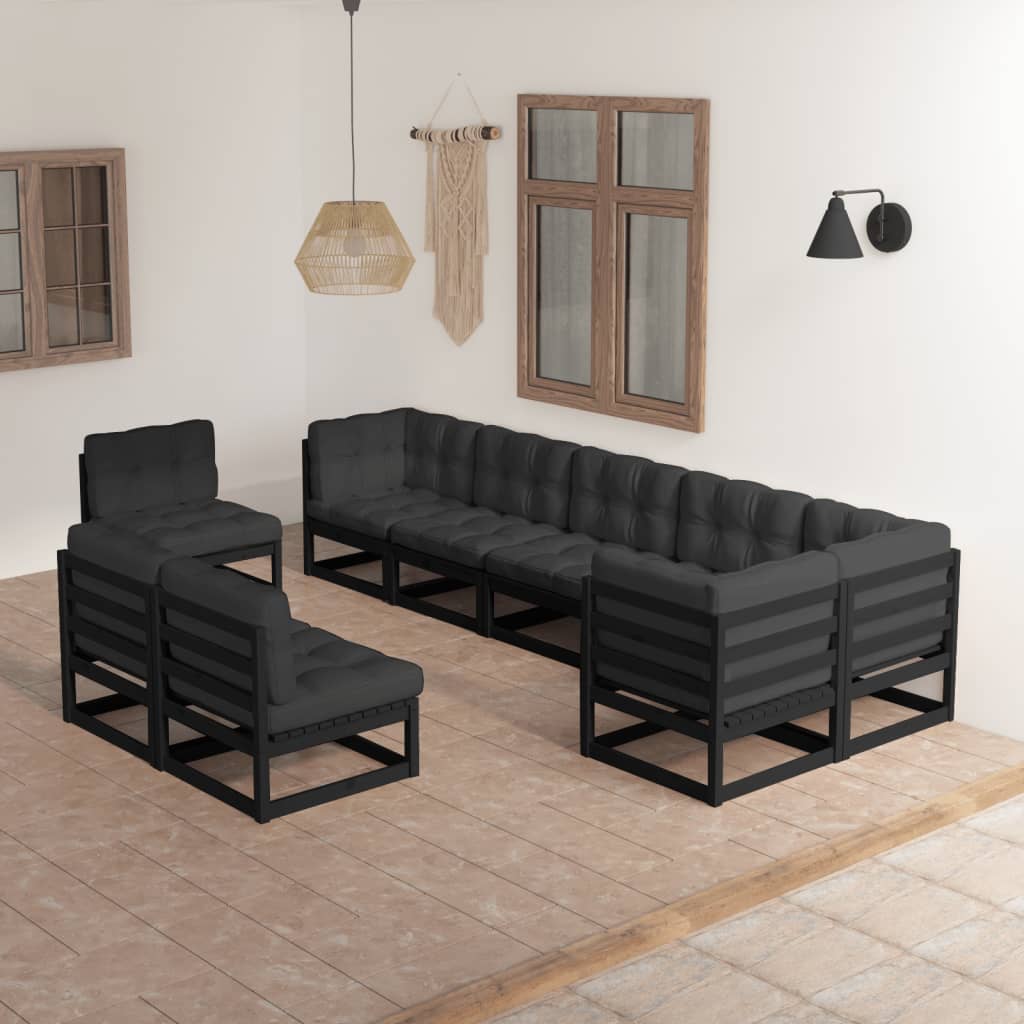 vidaXL 9-delige Loungeset massief grenenhout grijs