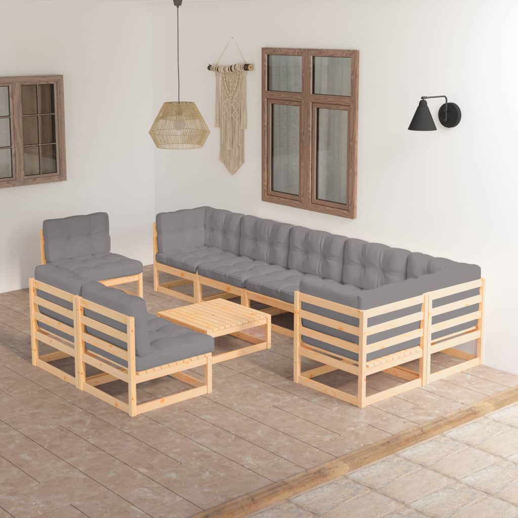 vidaXL 10-Piece Lounge Set Solid Pine Honey Brown
