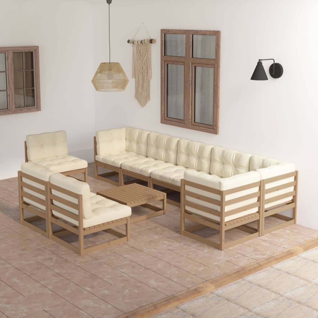 vidaXL 10-Piece Lounge Set Solid Pine Honey Brown