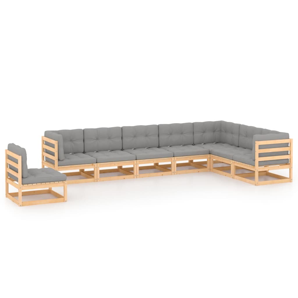 vidaXL 8-delige Loungeset massief grenenhout grijs
