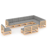 vidaXL 10-delige Loungeset massief grenenhout honingbruin