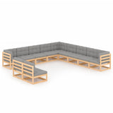 vidaXL 11-Piece Solid Pine Wood Garden Lounge Set Black