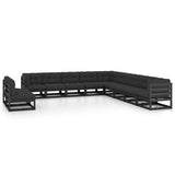 vidaXL 11-Piece Solid Pine Wood Garden Lounge Set Black