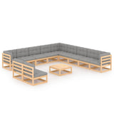 vidaXL 12-Piece Lounge Set Solid Pine Honey Brown