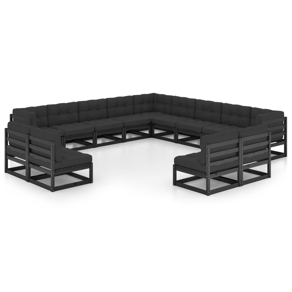 vidaXL 13-piece Garden Lounge Set Solid Pinewood Black