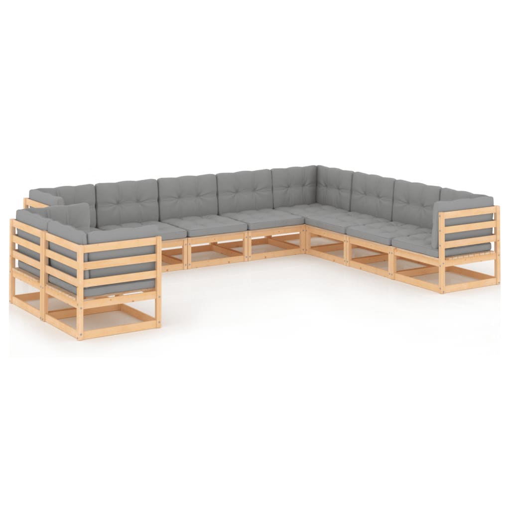 vidaXL 10-Piece Lounge Set Solid Pine Wood Grey