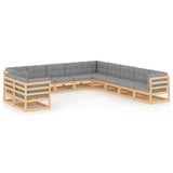vidaXL 11-Piece Solid Pinewood Lounge Set Grey