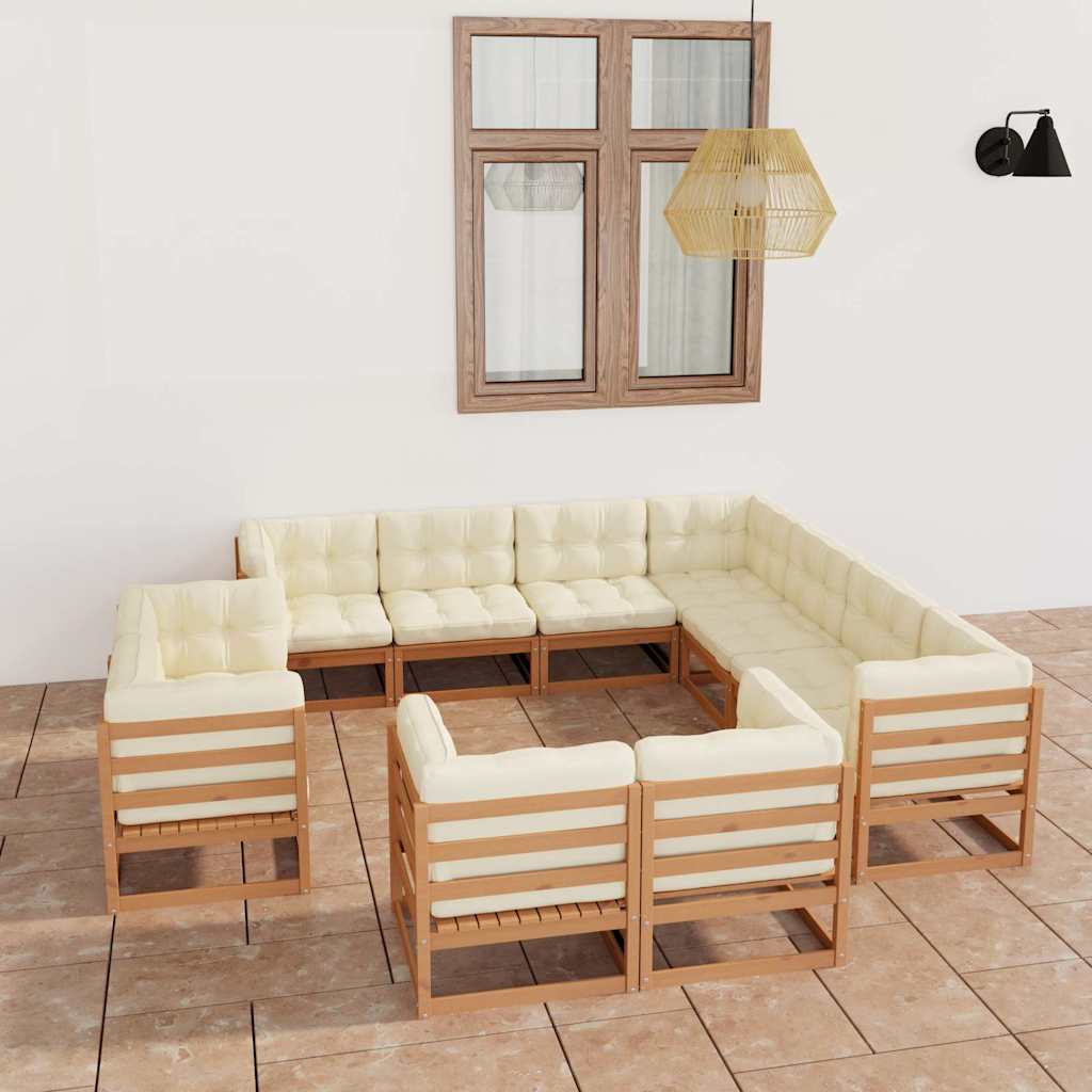 vidaXL 11-delige Loungeset met kussens massief grenenhout