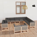 vidaXL 12-delige Loungeset massief grenenhout grijs