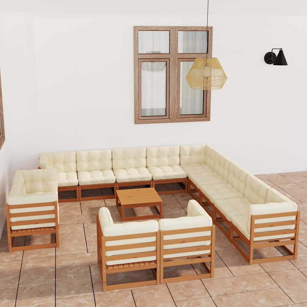 vidaXL 14-delige Loungeset met kussens massief grenenhout